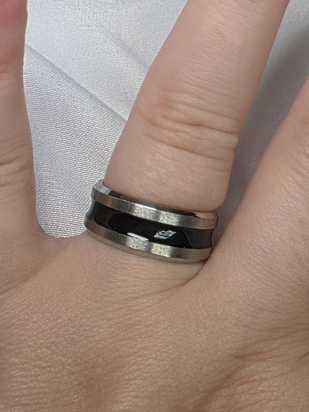 Black and Silver Stainless Steel Womens Ring Size 7
